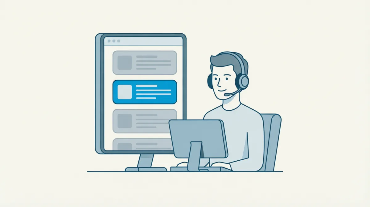 IT support technician with a headset practicing tickets in a help desk simulator